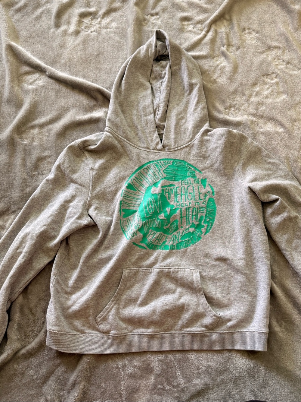 American Eagle Outfitters Light Gray Hoodie with Green Accent